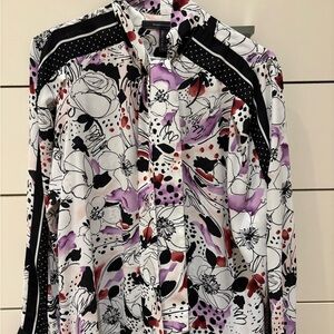 BCBGMaxAzria Floral Print Blouse in Black and Purple